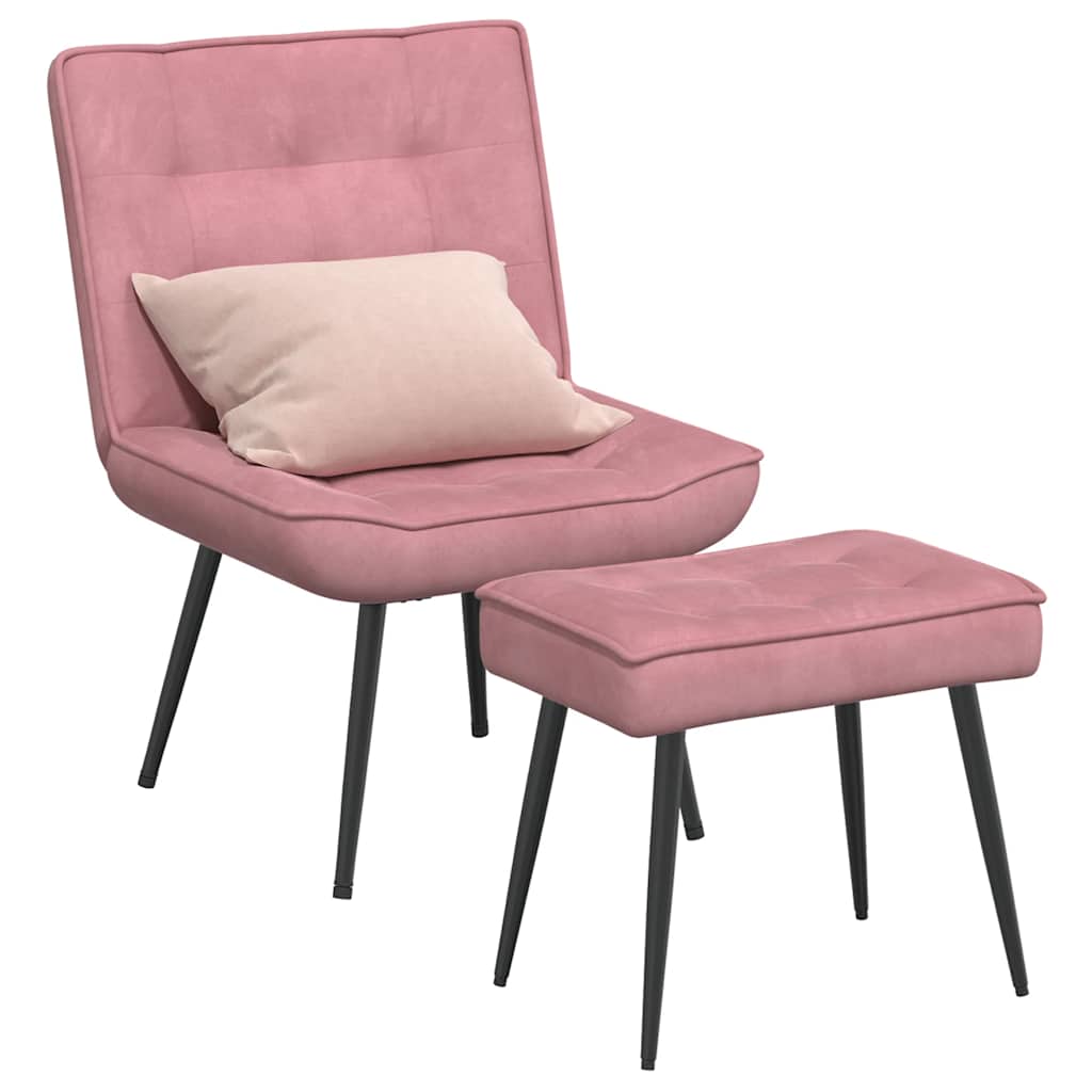 Fauteuil de relaxation avec tabouret velours rose vidaXL