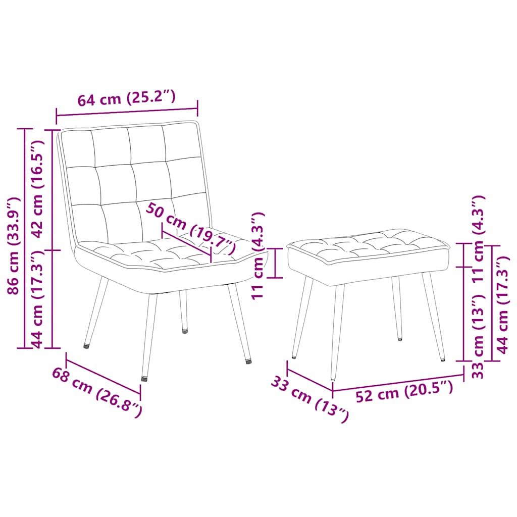 Fauteuil de relaxation avec tabouret velours rose vidaXL