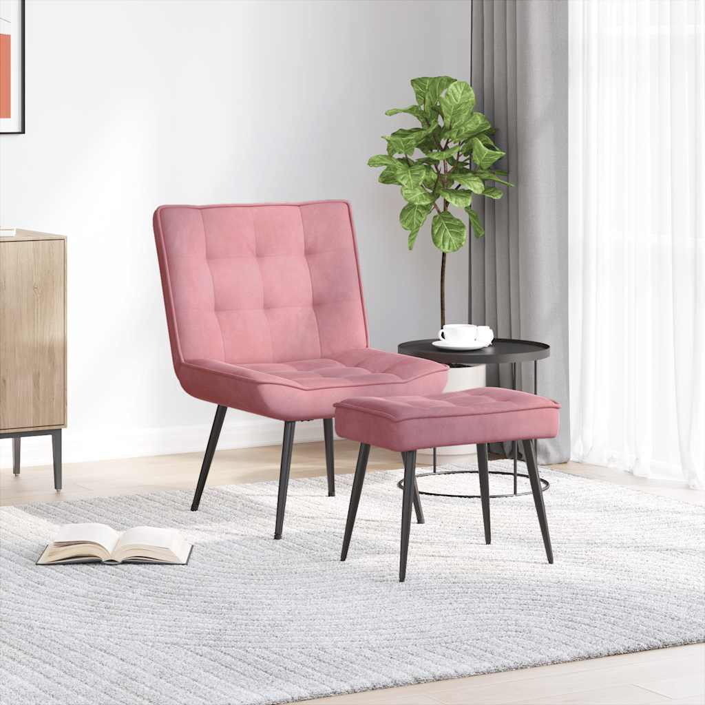 Fauteuil de relaxation avec tabouret velours rose vidaXL