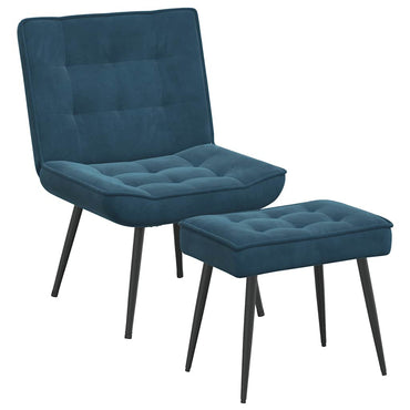 vidaXL Fauteuil de relaxation avec tabouret bleu velours