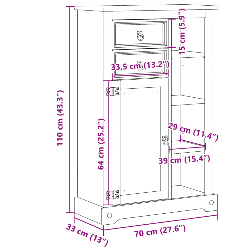 vidaXL Badschrank Corona 70x33x110 cm Massivholz Kiefer
