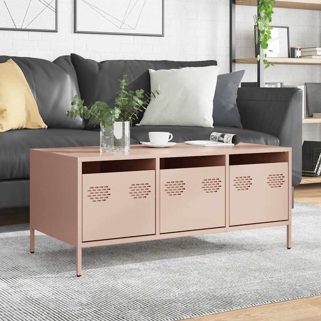 vidaXL Table basse rose 101,5x50x43,5 cm Acier laminé à froid