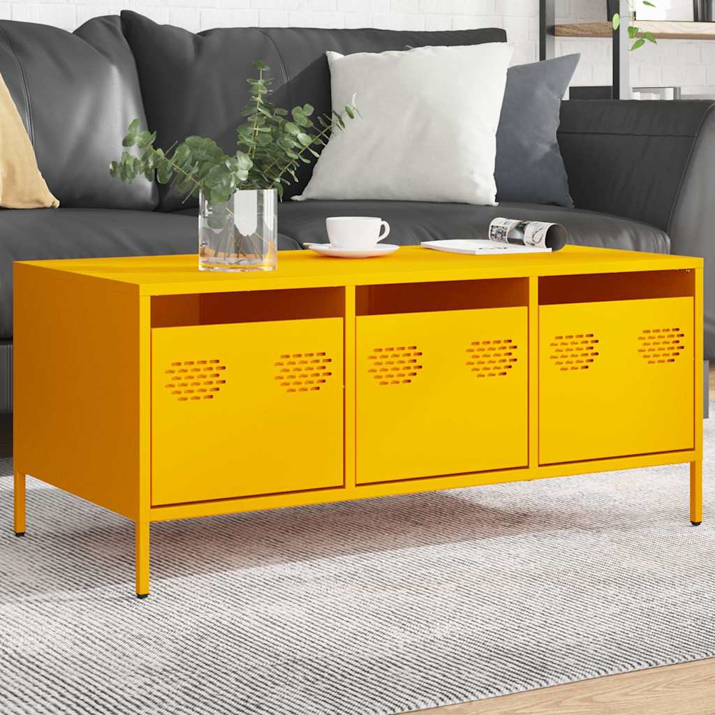 vidaXL Table basse Moutarde 101,5x50x43,5 cm Acier laminé à froid