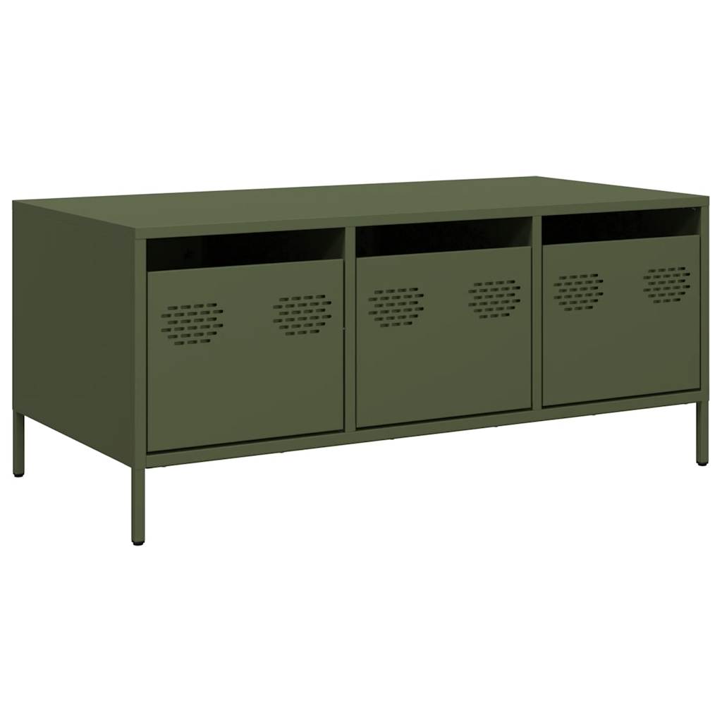 vidaXL Table basse vert olive 101,5x50x43,5 cm Acier laminé à froid