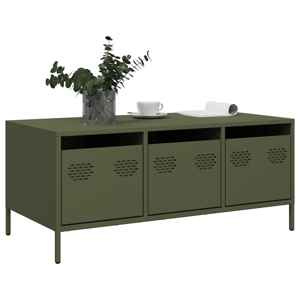 vidaXL Table basse vert olive 101,5x50x43,5 cm Acier laminé à froid