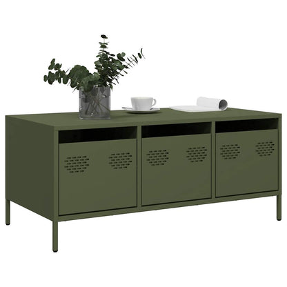 vidaXL Table basse vert olive 101,5x50x43,5 cm Acier laminé à froid