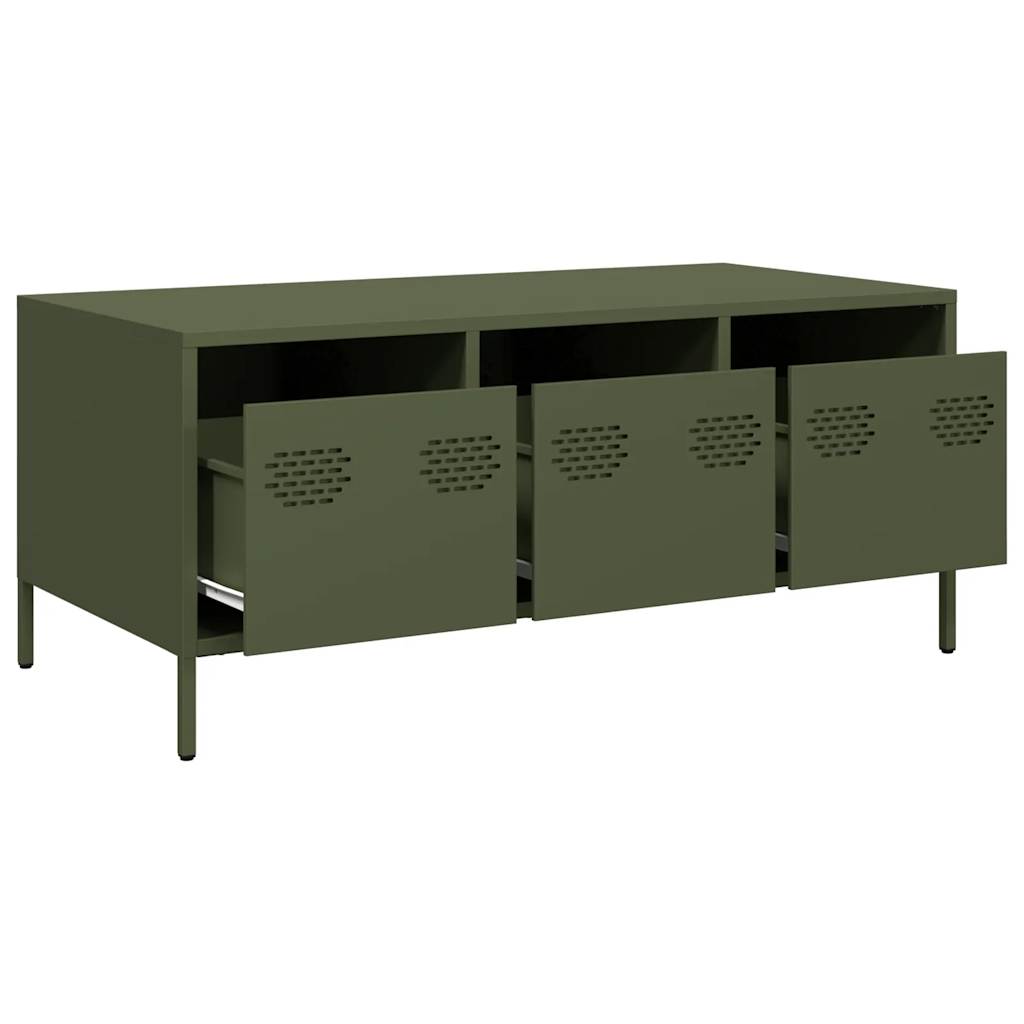 vidaXL Table basse vert olive 101,5x50x43,5 cm Acier laminé à froid