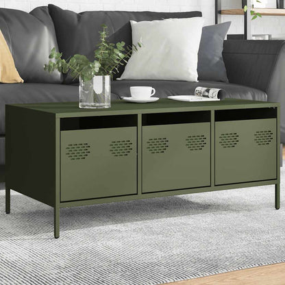 vidaXL Table basse vert olive 101,5x50x43,5 cm Acier laminé à froid