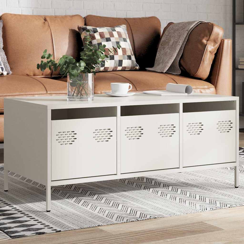 vidaXL Table basse blanc 101,5x50x43,5 cm Acier laminé à froid