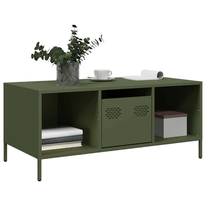 vidaXL Table basse vert olive 101,5x50x43,5 cm Acier laminé à froid