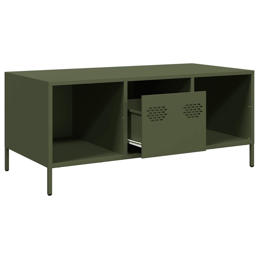 vidaXL Table basse vert olive 101,5x50x43,5 cm Acier laminé à froid