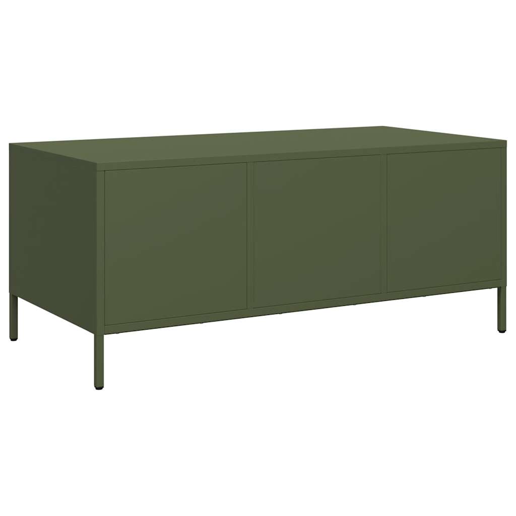 vidaXL Table basse vert olive 101,5x50x43,5 cm Acier laminé à froid