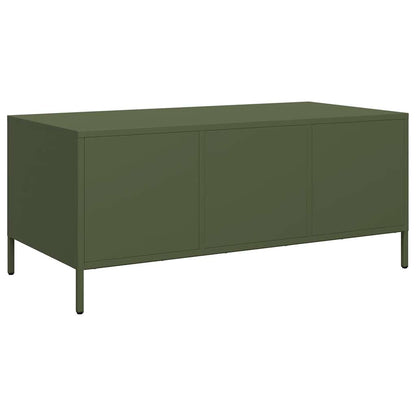 vidaXL Table basse vert olive 101,5x50x43,5 cm Acier laminé à froid