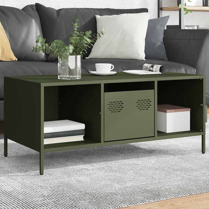 vidaXL Table basse vert olive 101,5x50x43,5 cm Acier laminé à froid