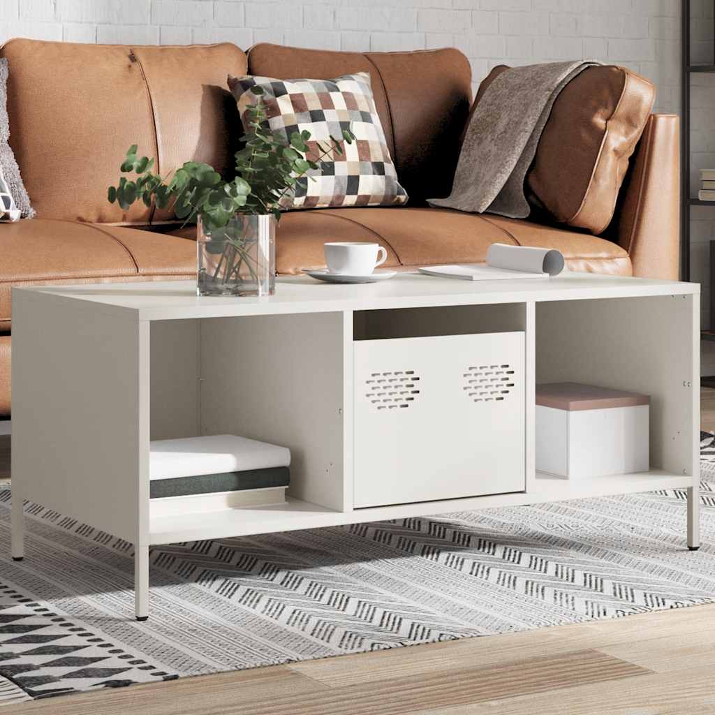 vidaXL Table basse blanc 101,5x50x43,5 cm Acier laminé à froid