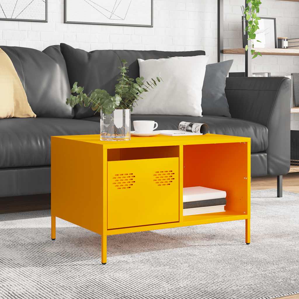 vidaXL Table basse Moutarde 68,5x50x43,5 cm Acier laminé à froid