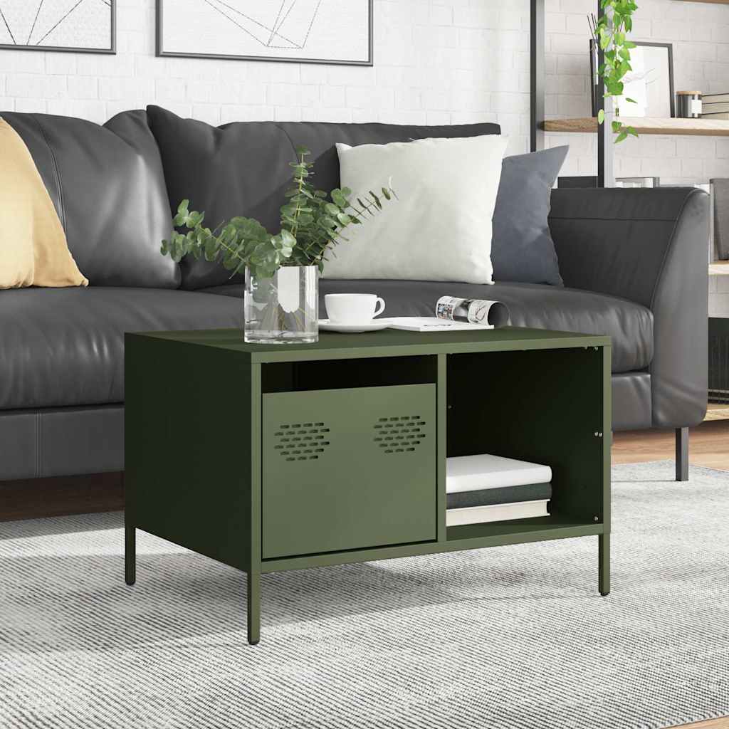 vidaXL Table basse vert olive 68,5x50x43,5 cm Acier laminé à froid