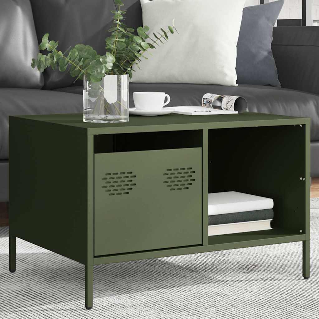 vidaXL Table basse vert olive 68,5x50x43,5 cm Acier laminé à froid