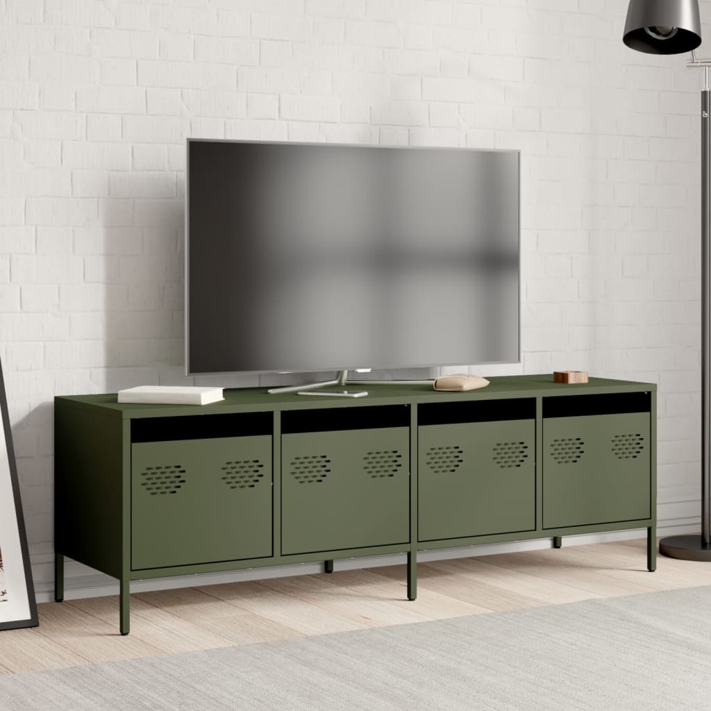 vidaXL Meuble TV Vert olive 135x39x43,5 cm Acier laminé à froid