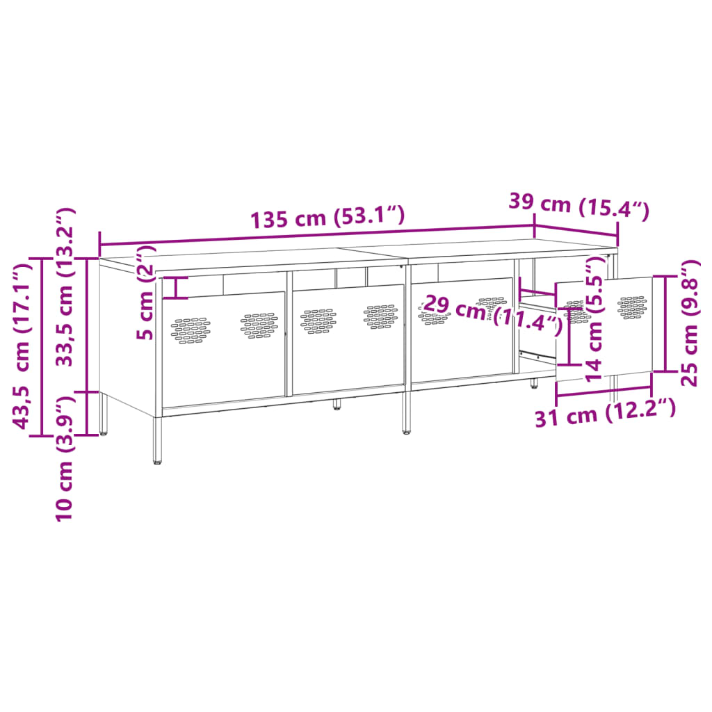 vidaXL Meuble TV Vert olive 135x39x43,5 cm Acier laminé à froid