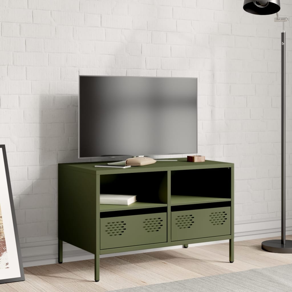 vidaXL Meuble TV vert olive 68x39x43,5 cm Acier laminé à froid
