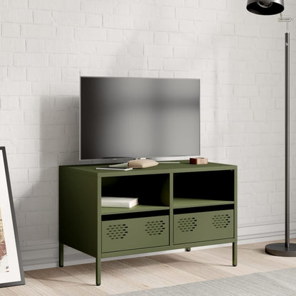 vidaXL Meuble TV vert olive 68x39x43,5 cm Acier laminé à froid