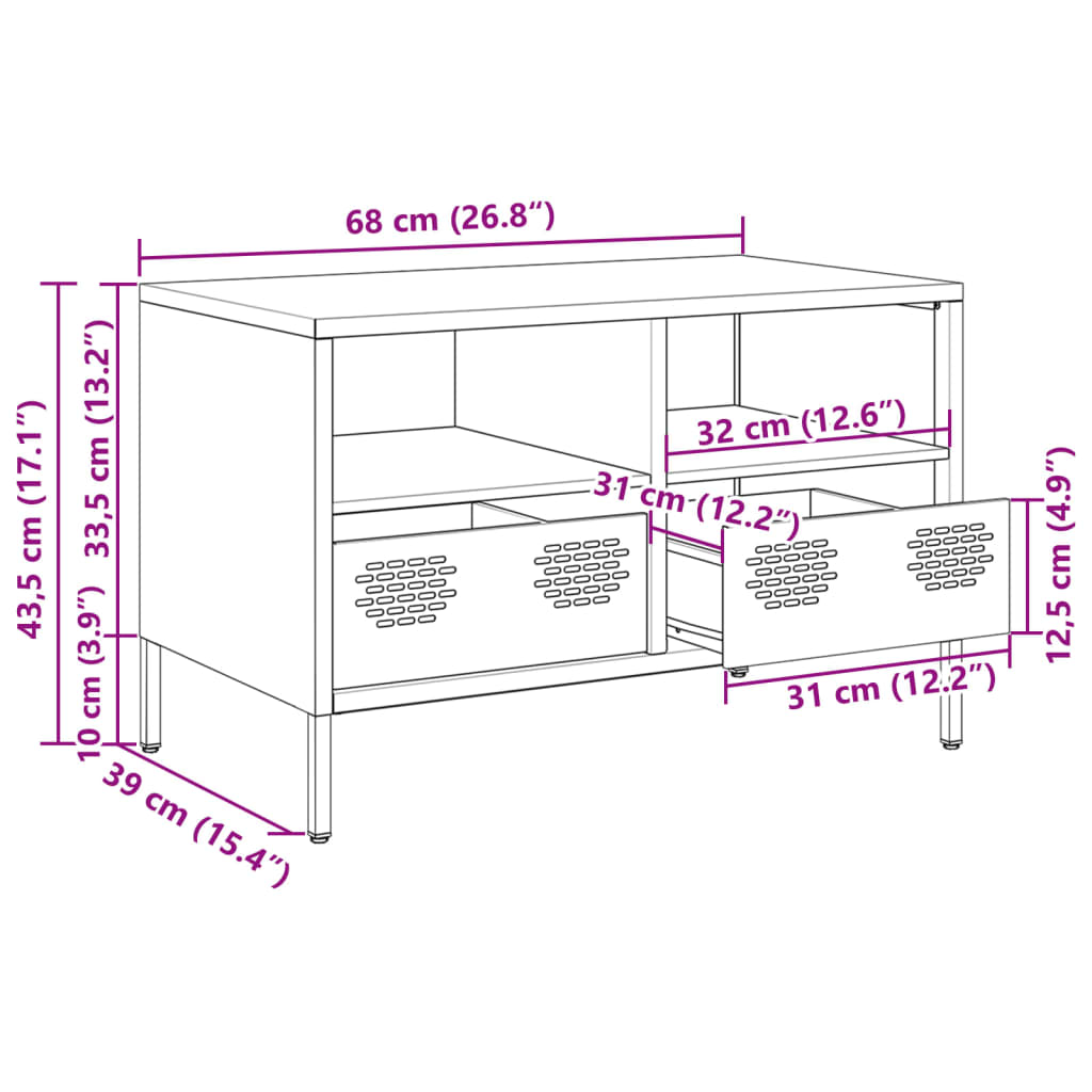 vidaXL Meuble TV vert olive 68x39x43,5 cm Acier laminé à froid