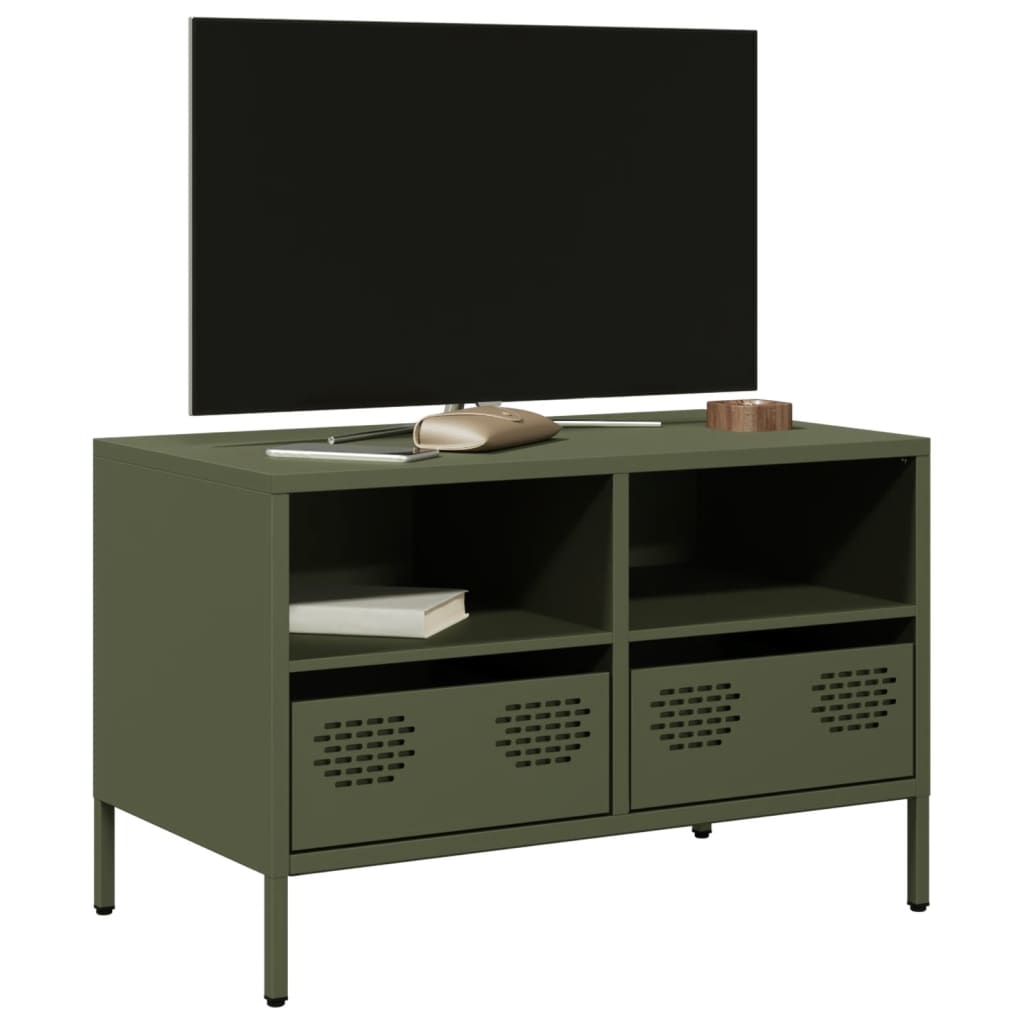 vidaXL Meuble TV vert olive 68x39x43,5 cm Acier laminé à froid