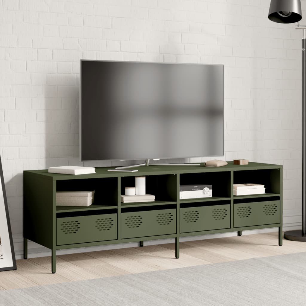 vidaXL Meuble TV Vert olive 135x39x43,5 cm Acier laminé à froid