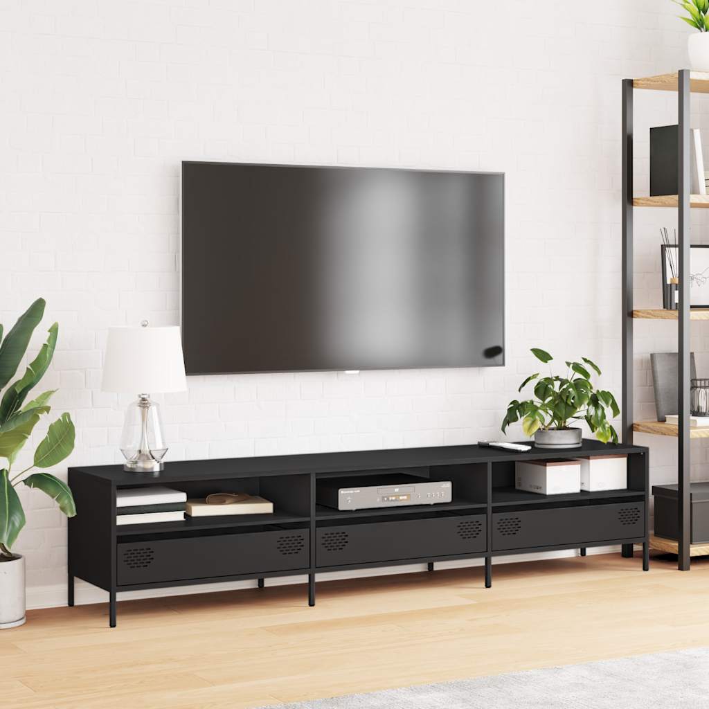 vidaXL Meuble TV Noir 202x39x43,5 cm Acier laminé à froid