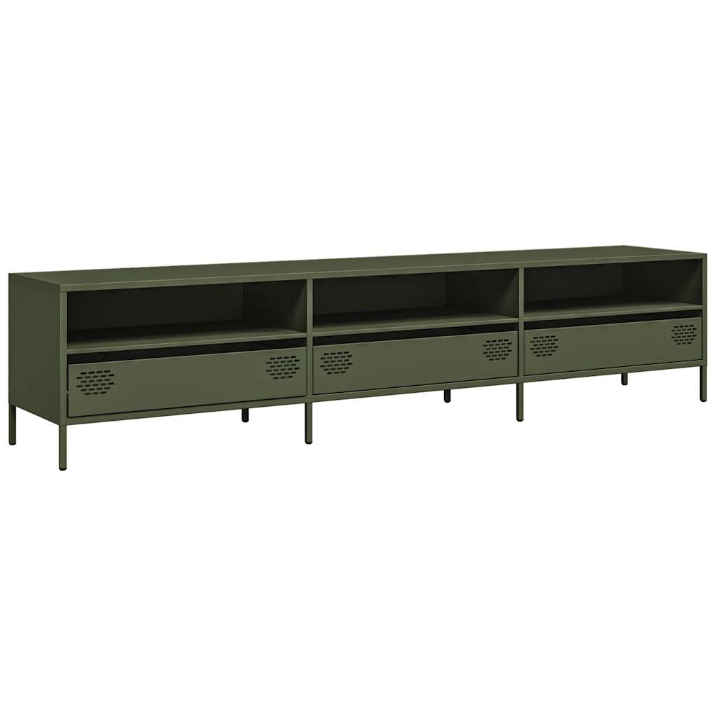 vidaXL Meuble TV vert olive 202x39x43,5 cm Acier laminé à froid