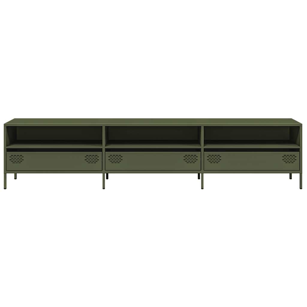 vidaXL Meuble TV vert olive 202x39x43,5 cm Acier laminé à froid