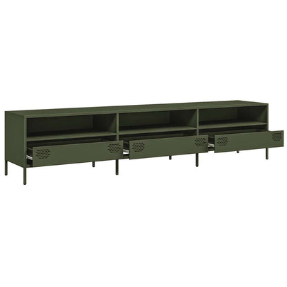 vidaXL Meuble TV vert olive 202x39x43,5 cm Acier laminé à froid