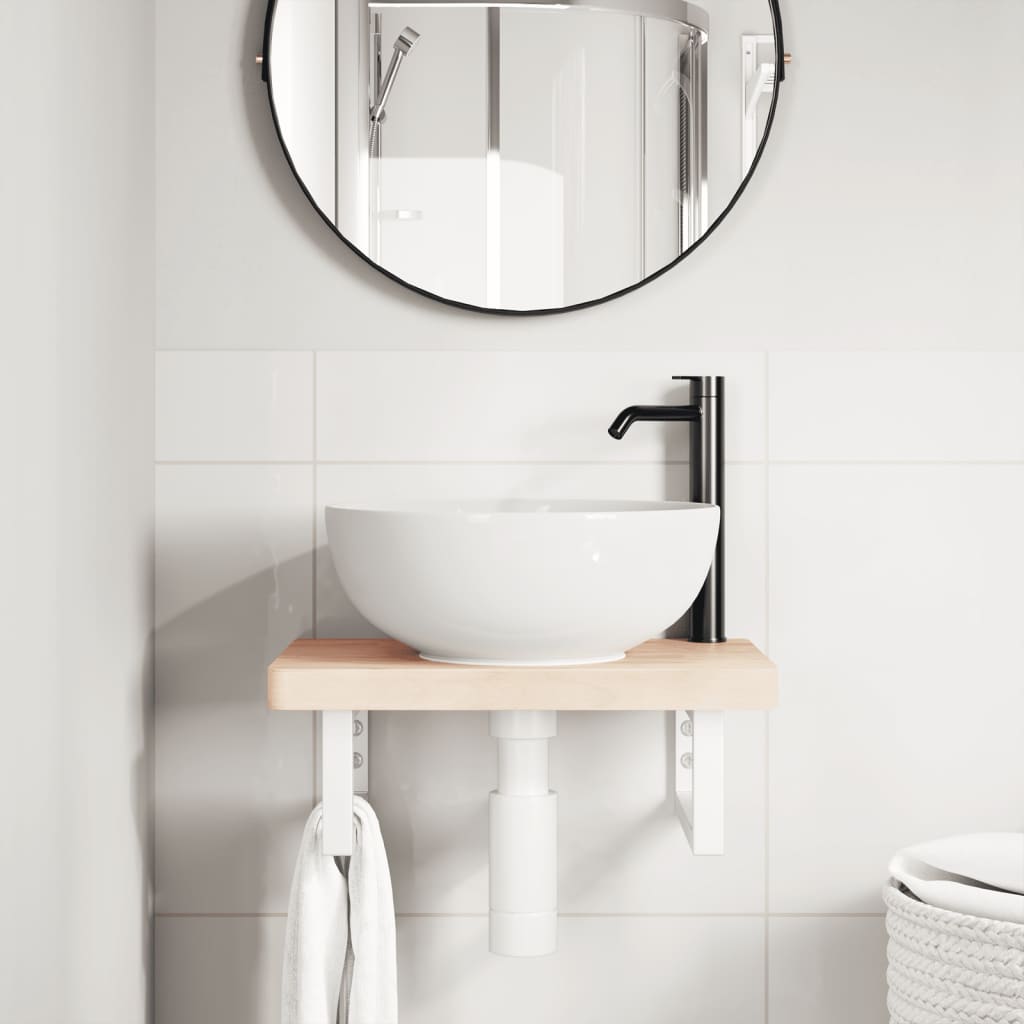 vidaXL Waschbeckenregal Wandmontage Stahl und Massivholz Buche