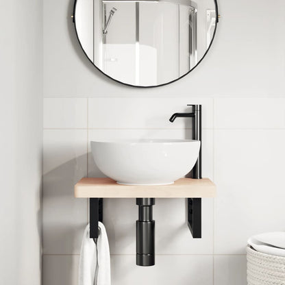 vidaXL Waschbeckenregal Wandmontage Stahl und Massivholz Buche