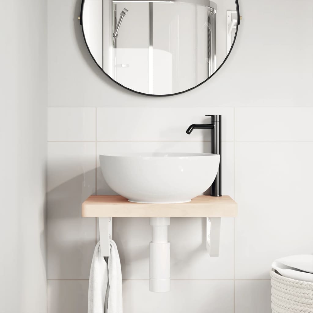 vidaXL Waschbeckenregal Wandmontage Stahl und Massivholz Buche