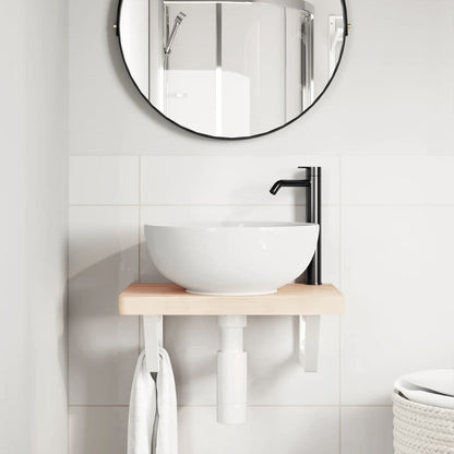 vidaXL Waschbeckenregal Wandmontage Stahl und Massivholz Buche