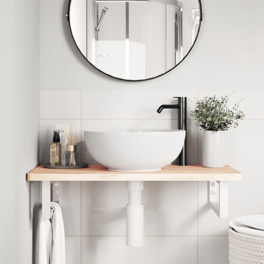 vidaXL Waschbeckenregal Wandmontage Stahl und Massivholz Buche