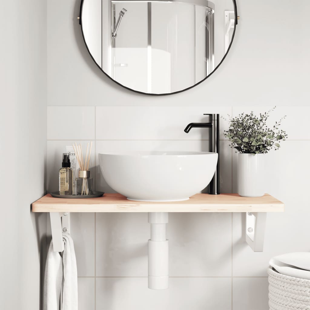vidaXL Waschbeckenregal Wandmontage Stahl und Massivholz Buche