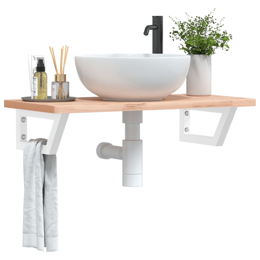 vidaXL Waschbeckenregal Wandmontage Stahl und Massivholz Buche