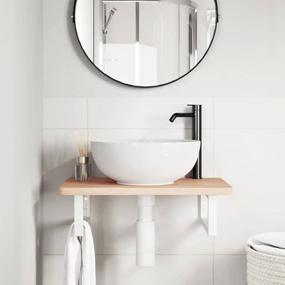 vidaXL Waschbeckenregal Wandmontage Stahl und Massivholz Buche