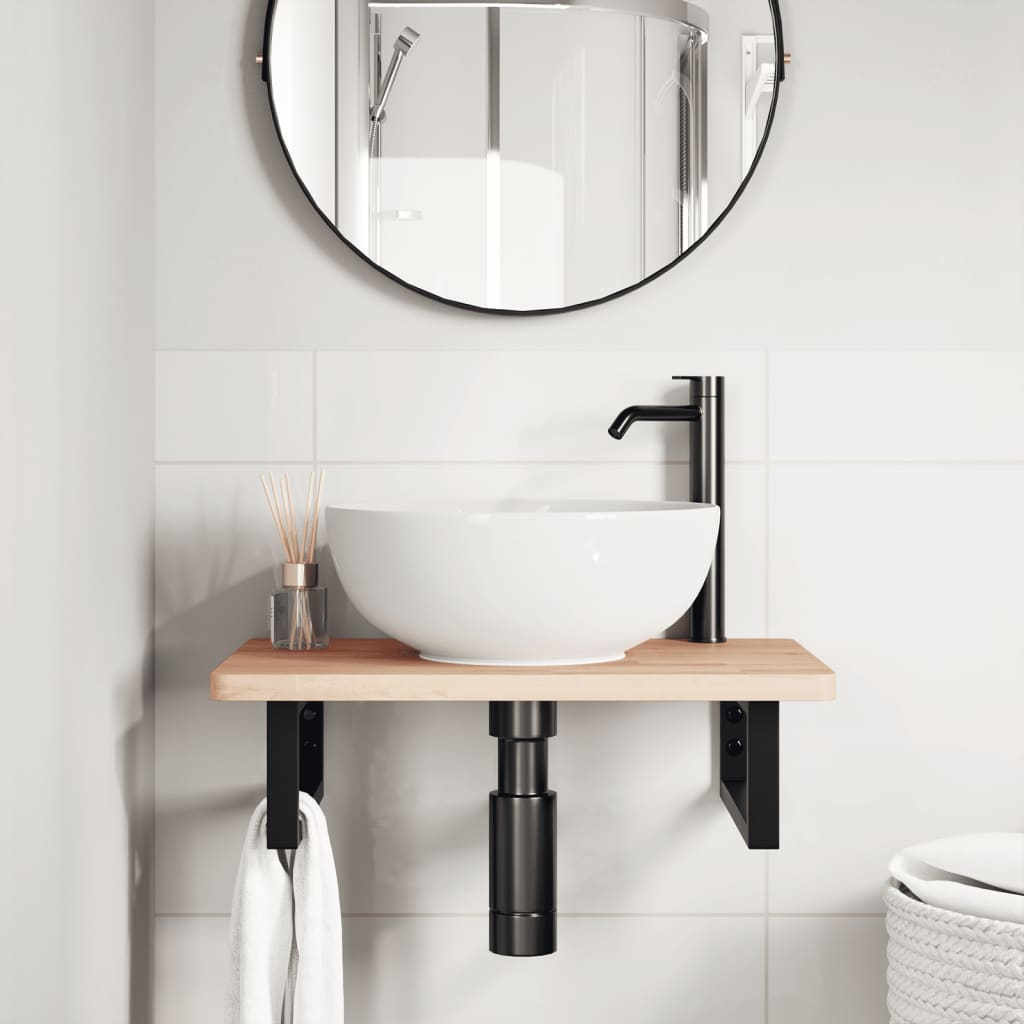 vidaXL Waschbeckenregal Wandmontage Stahl und Massivholz Buche