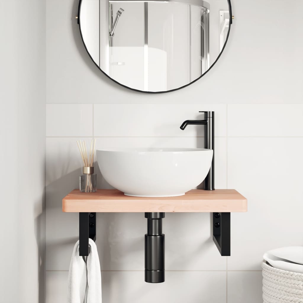 vidaXL Waschbeckenregal Wandmontage Stahl und Massivholz Buche
