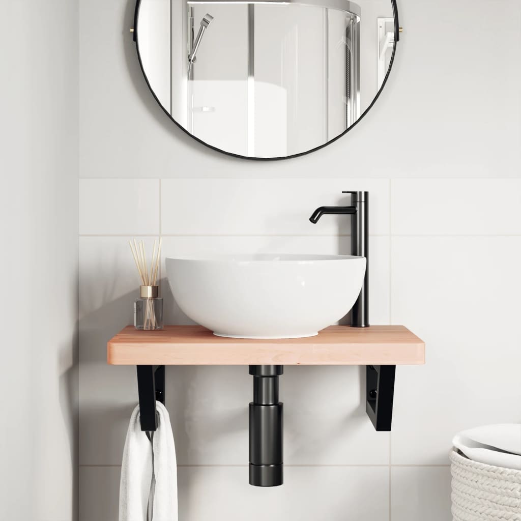 vidaXL Waschbeckenregal Wandmontage Stahl und Massivholz Buche