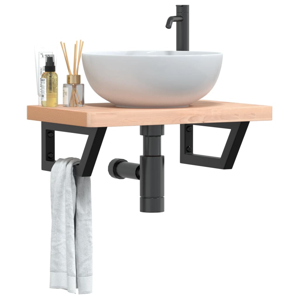 vidaXL Waschbeckenregal Wandmontage Stahl und Massivholz Buche