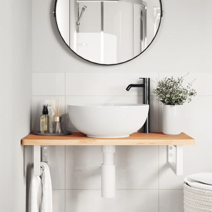 vidaXL Waschbeckenregal Wandmontage Stahl und Massivholz Buche
