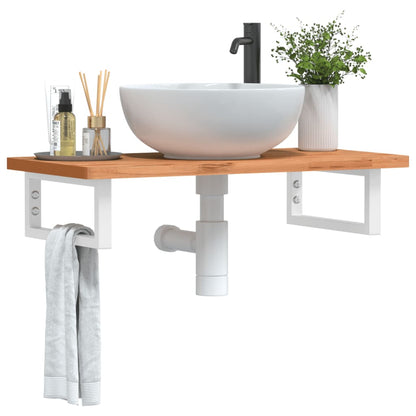 vidaXL Waschbeckenregal Wandmontage Stahl und Massivholz Buche