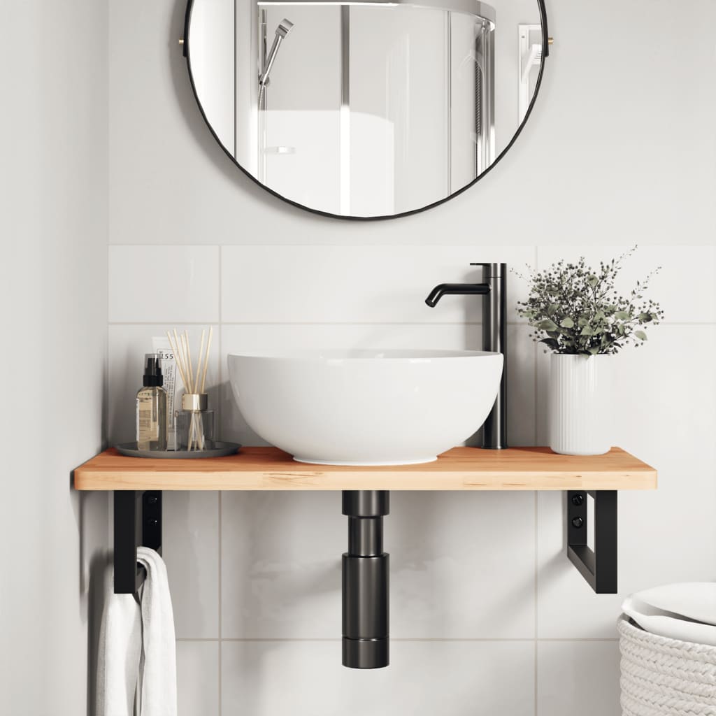 vidaXL Waschbeckenregal Wandmontage Stahl und Massivholz Buche