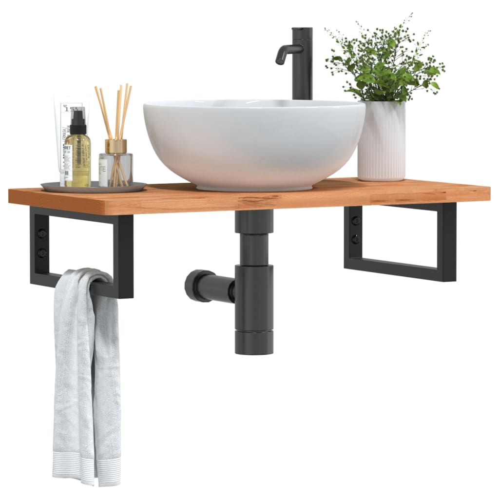 vidaXL Waschbeckenregal Wandmontage Stahl und Massivholz Buche