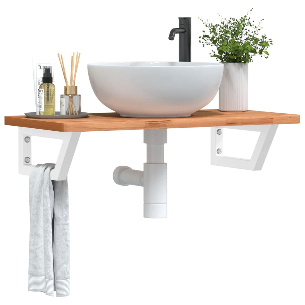 vidaXL Waschbeckenregal Wandmontage Stahl und Massivholz Buche
